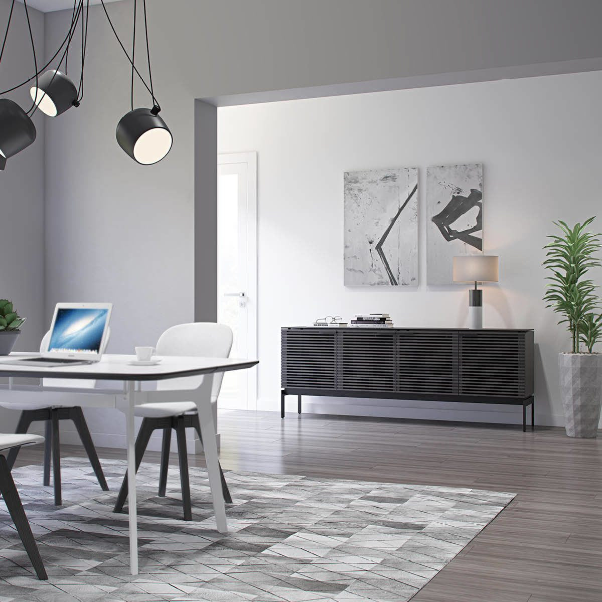 BDi Corridor® SV 7129 - Quad Media Console - Charcoal Stained Ash - Affordable Modern Furniture at By Design 