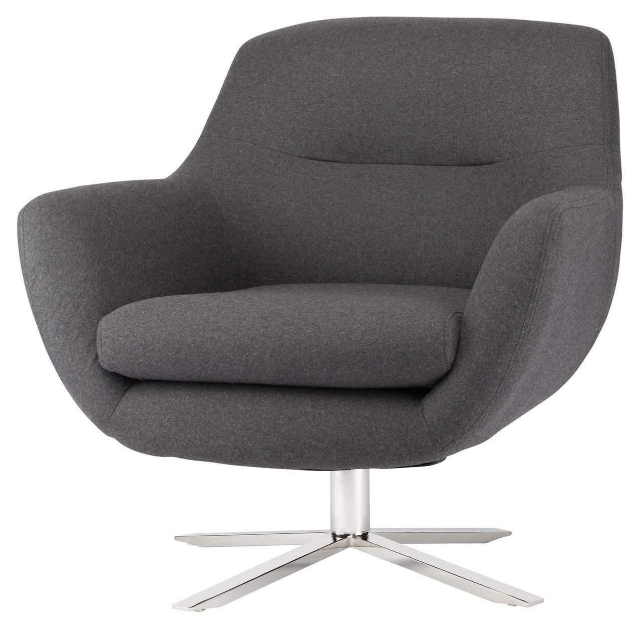 Greta Occasional Chair in Dark Grey Wool and Polished Stainless Base by Nuevo - Affordable Modern Furniture at By Design 