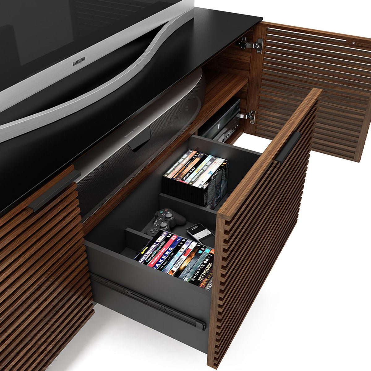 BDi Corridor® 8177 - Small Media Center - Charcoal Stained Ash - Affordable Modern Furniture at By Design 